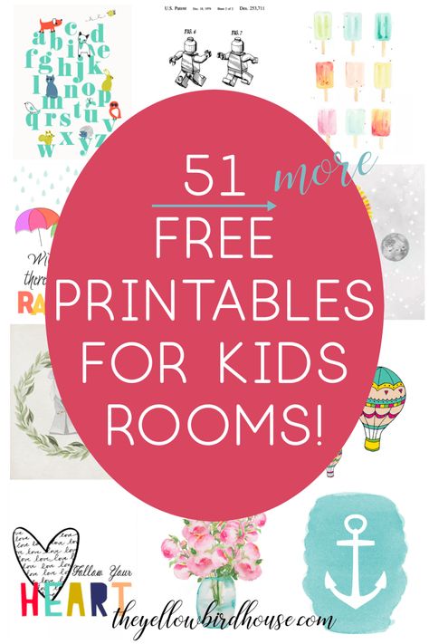 51 free printables for kids rooms! Adorable nursery decor on a budget, a zero-dollar budget that is! These super cute free downloads are a quick and easy way to add some colorful & kid-appropriate decor to your home. Free Nursery Printables, Kids Room Printables, Free Printables For Kids, Cuadros Diy, Gratis Printables, Adorable Nursery, Printables For Kids, Free Printable Wall Art, Free Printable Art