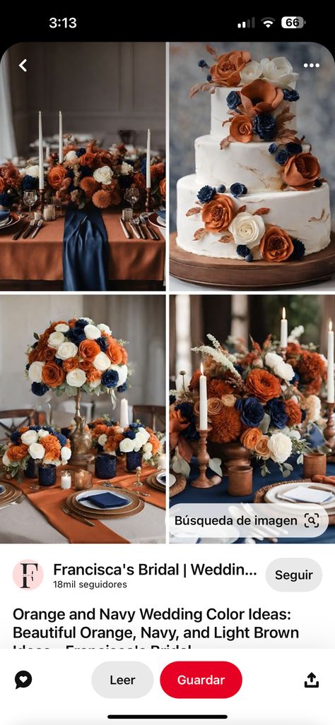 Blue Orange Weddings, Blue Fall Wedding, Orange Wedding Decorations, Navy Wedding Colors, Bronze Wedding, Future Days, Earthy Wedding, Wedding Colors Blue, Navy Blue Wedding