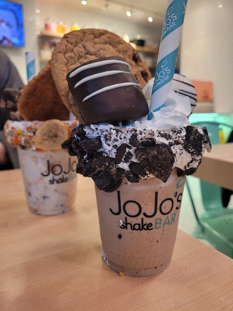 Two shakes at JoJo's ShakeBAR, Detroit Loaded Shakes, In N Out Milkshake, Oreo Shakes Milkshakes, Milkshake Shop, S’mores Milkshake, Banana Syrup, Shake Shack Milkshake, Spicy Chicken Sandwiches, Loaded Fries