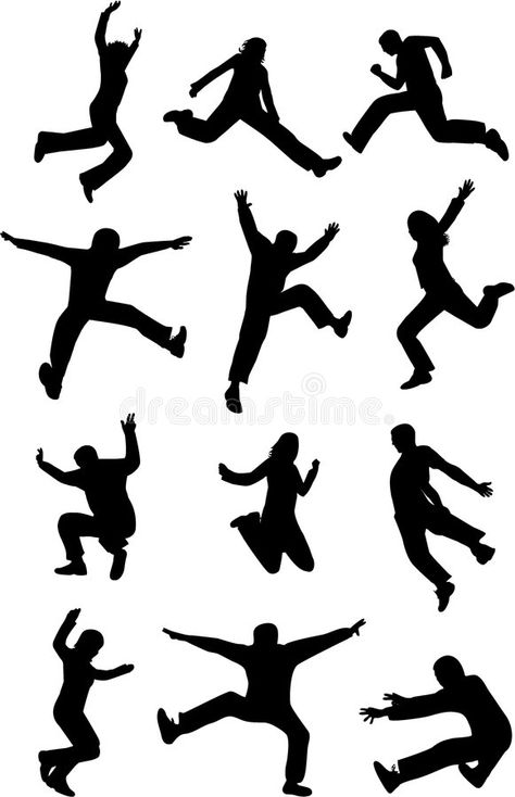 Shadow Figures Silhouettes, Jumping Jacks Drawing, Silouette Drawings Person, Parkour Silhouette, Jumping Illustration, Person Jumping, Jumping Drawing, Jumping Poses, Graphic Silhouette