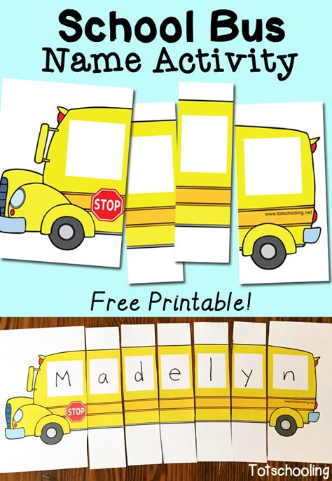 FREE School Bus Name Puzzle. Perfect for back to school or anytime. School Bus Crafts, Name Activity, Bus Crafts, Preschool Names, Transportation Preschool, Yellow School Bus, Welcome To School, Name Activities, Back To School Crafts