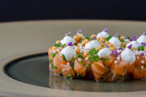 Dave Park's Salmon Tartare | FOUR Magazine Salmon Starter, Fine Dining Plating, Salmon Tartare, Gourmet Food Plating, Food Rings, West Town, Fine Dining Recipes, Chicago Restaurants, Weird Food