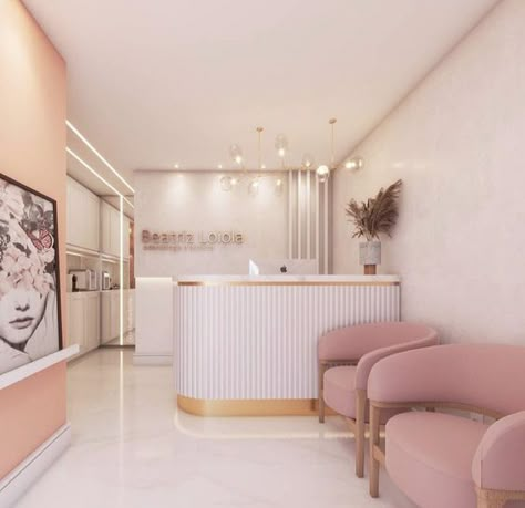 Beauty Salon Waiting Area Ideas, Waiting Area Ideas, Spa Reception Desk, Ideas Decoracion Salon, Custom Reception Desk, Salon Office, Esthetician Room Decor, Dental Office Design Interiors, Esthetics Room