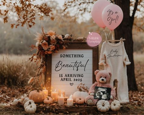 Boho Fall Pregnancy Announcement, Vintage Baby Girl Announcement, Simple Pink Autumn Digital Download, November Season, Rustic Baby Reveal November Baby Announcement, November Season, Fall Pregnancy, Fall Pregnancy Announcement, It's A Boy Announcement, Pregnancy Announcement Template, Pink Autumn, November Baby, Fun Baby Announcement