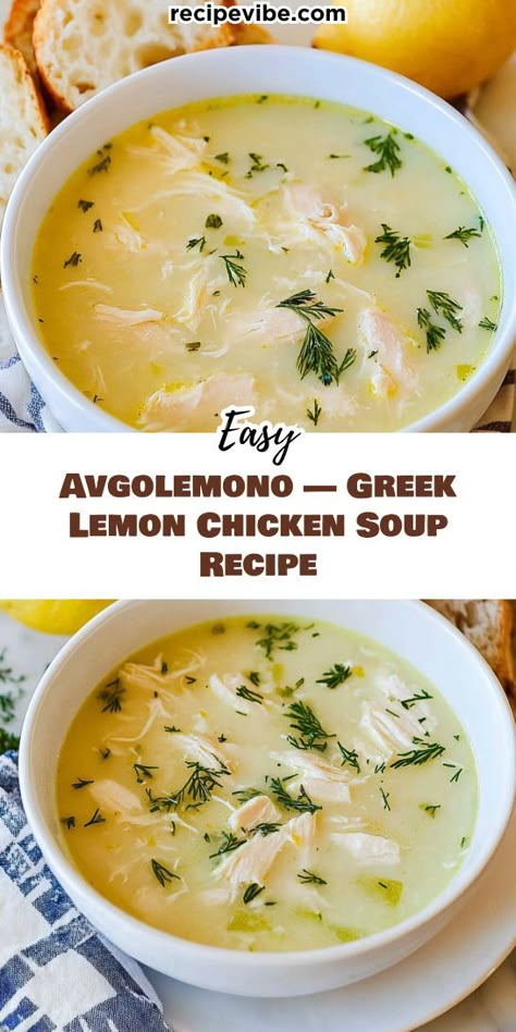 Want to impress your family with a traditional Mediterranean dish? This Avgolemono — Greek Lemon Chicken Soup is not only flavorful but also easy to make! It's an ideal way to bring the taste of Greece to your table. Save this recipe for future Mediterranean feasts! Peasant Soup Recipe, Greek Avgolemono Soup, Mediterranean Soup Recipes, Greek Lemon Soup, Mediterranean Soup, Avgolemono Soup, Greek Lemon Chicken Soup, Lemon Soup, Lemon Chicken Soup