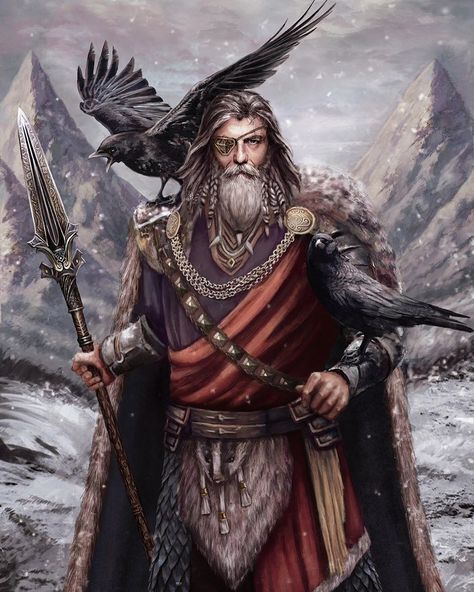 897 Likes, 3 Comments - Deviant Viking (@deviantviking) on Instagram: “Happy Odin’s day!  Follow @deviantviking (me) for other fantastic images and interesting posts.…” Valhalla Norse Mythology, Odin Art Drawings, Norse Thor Art, Odin Mythology Art, Odin Fantasy Art, Odin Norse Mythology Art, Viking King Art, Odin Painting, Nordic Mythology Wallpaper