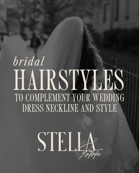 “What hairstyles will complement my wedding dress neckline and style?” This question is one I WANT all brides to ask, because your hairstyle should absolutely compliment your dress in every way! When you work with me for your bridal hair, I take deep consideration of your entire bridal look to ensure it is all cohesive and flawless! Check out these dress + hair combinations I always recommend: * High neckline - Consider a low updo, but be cautious of it rubbing against the neck of your d... Bridal Hair With High Neckline Dress, High Neckline Wedding Dress Hairstyles, Hair Styles For High Neck Dress Neckline, Bridal Hair For High Neck Dress, High Neck Wedding Dress Hairstyle, Hairstyles For V Neck Dress Neckline, Bride Hair Sweetheart Neckline, Wedding Dress Neckline, Low Updo