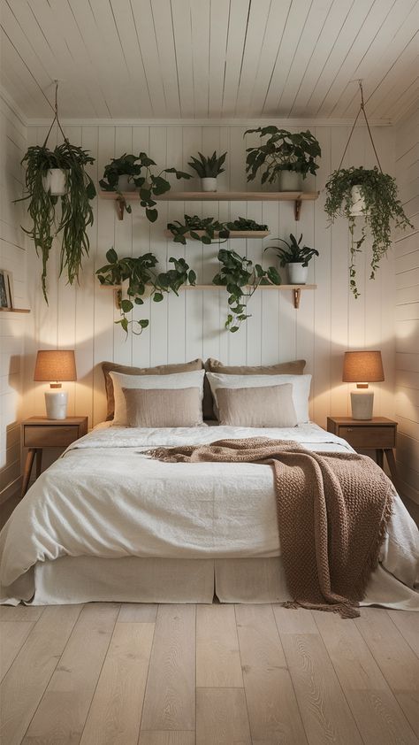 Refresh your interiors with trendy decor ideas and chic inspirations. Discover elegant updates and luxe designs to create a stylish and modern home. #HomeInspiration #DecorTrends #LuxeStyle Bedroom Plants And Greenery Ideas, Plant Headboard, Greenery Bedroom Ideas, Wall With Ledge, Greenery Bedroom, Bedrooms Decor, Bedroom Plants, Master Bedrooms, Master Bedrooms Decor