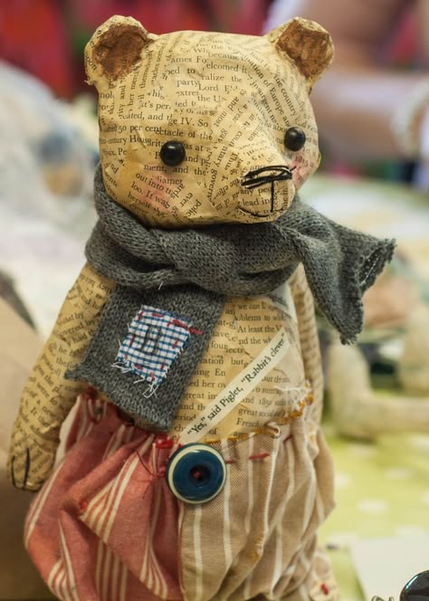 Paper Mache Projects, Paper Mache Dolls, Paper Mache Animals, Paper Mache Clay, Paper Mache Art, Paper Mache Sculpture, Paper Mache Crafts, A Teddy Bear, Old Book Pages