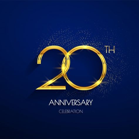 20th anniversary logo with luxury golden... | Premium Vector #Freepik #vector #background #logo #banner #ribbon Elegant Blue Background, 20th Anniversary Logo, Sparkle Vector, Background Sparkle, Banner Ribbon, Birthday Labels, Silver Jubilee, Logo Banner, Anniversary Logo