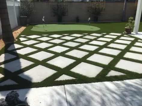 Pavers  Artificial Grass Landscapes - Green-R Turf of Inland Empire, CA Artificial Grass Patio, Artificial Grass Backyard, Turf Backyard, Grass Pavers, Large Backyard Landscaping, How To Install Pavers, Pavers Backyard, No Grass Backyard, Driveway Design