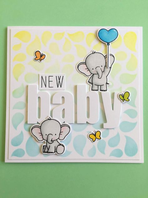 New Baby Cricut Cards, Lawn Fawn Elephant Cards, Welcome Baby Cards Handmade, Elephant Greeting Card, Mft Adorable Elephants, Easy Greeting Cards, Welcome Baby Cards, Baby Boy Cards, Baby Cards Handmade