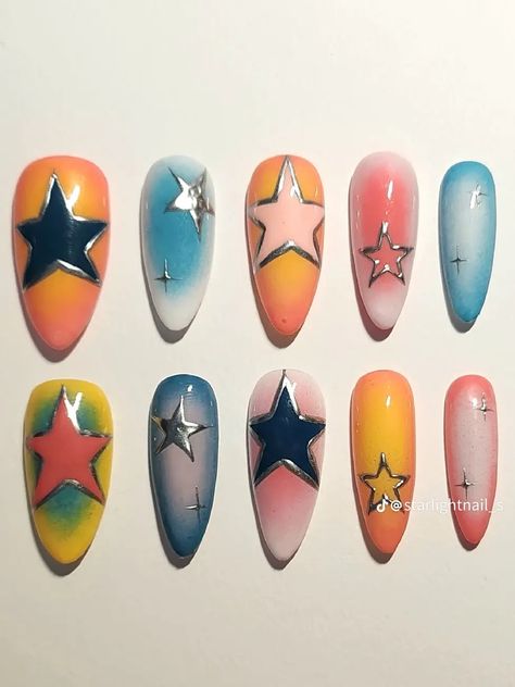 Complex Nail Designs, Quirky Nails, Nail Set Ideas, Alternative Nails, Cool Nails, Spring Nail Designs, Grunge Nails, Summery Nails, Crazy Nails