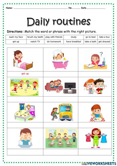 Daily Routine Pictures For Kids, English Excercise, Face Routine Daily, Daily Routine Worksheet, Daily Routine Kids, Read Faster, Daily Routine Activities, Daily Routine Chart, Daily Routine Schedule