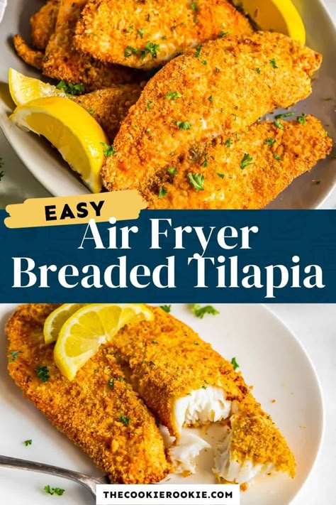 Prepare flavorful fish like never before with this incredible Air Fryer Tilapia Recipe. You can enjoy a fresh and delicious entree with some of your favorite sides. Tilapia Air Fryer Recipes Panko, Crispy Air Fryer Tilapia, Fish In Air Fryer Tilapia, Fried Tilapia Air Fryer, Tilapia Breaded Recipes, Air Fryer Grilled Fish Recipes, Ninja Foodi Tilapia Recipes, Breaded Tilapia Recipes Air Fryer, How To Fry Tilapia Fish