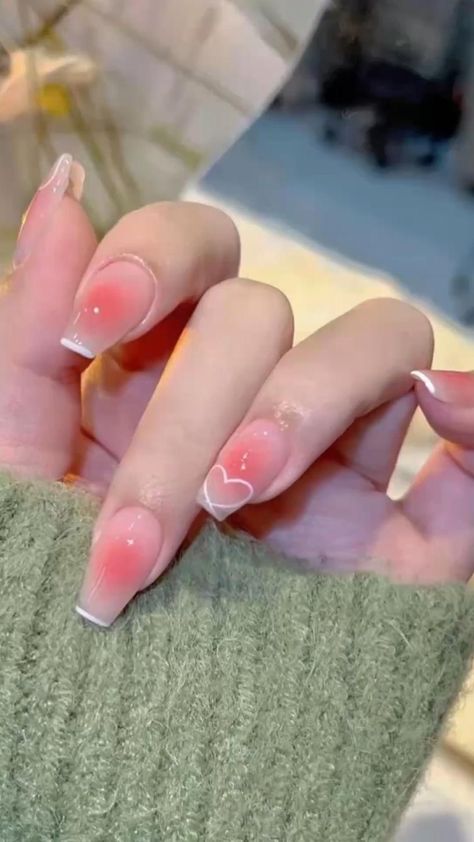 Korean Nails, Blush Nails, Pretty Gel Nails, Really Cute Nails, Soft Nails, Jelly Nails, Kawaii Nails, Stick On Nails, Heart Nails