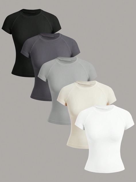 SHEIN Women's Solid Round Neck Short Sleeve Everyday Fitness Seamless Sport T-ShirtI discovered amazing products on SHEIN.com, come check them out! Workout Fits, Women Sports, Sport T-shirts, Headband Styles, Sports Tees, Cosplay Dress, Inspiration Mode, Sport T Shirt, Costumes For Women