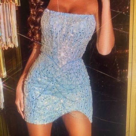 Mesh Homecoming Dresses, Sky Blue Homecoming Dresses, Light Blue Sparkly Dress, Light Blue Homecoming Dresses, Blue Sparkly Dress, Hoco 2024, 20th Bday, Sparkly Shorts, Portia And Scarlett