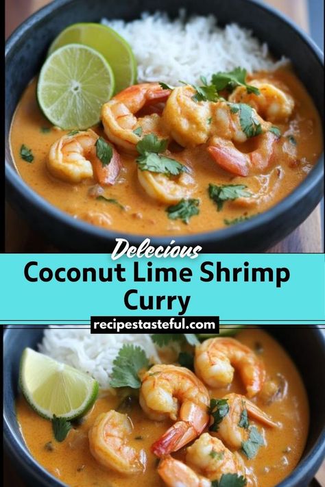 A vibrant and tropical dish featuring succulent shrimp cooked in a creamy coconut milk sauce infused with fragrant spices and a zesty lime kick. Perfect for a quick weeknight dinner or a special occasion. Coconut Lime Shrimp, Shrimp Curry Recipe, Creamy Coconut Shrimp, Coconut Milk Sauce, Shrimp Curry, Coconut Shrimp Recipes, Lime Shrimp, Curry Shrimp, Red Curry Paste