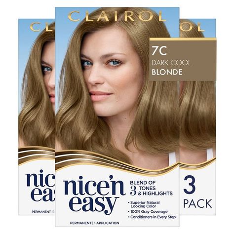 Clairol Nice'n Easy Permanent Hair Dye, 7C Dark Cool Blonde Hair Color, 3 Count Hair Painting Highlights, Best Blue Hair Dye, Beige Hair Color, Beige Blonde Hair Color, Dark Hair Dye, Blonde Hair Dye, Champagne Blonde Hair, Cool Blonde Hair Colour, Easy Hair Color