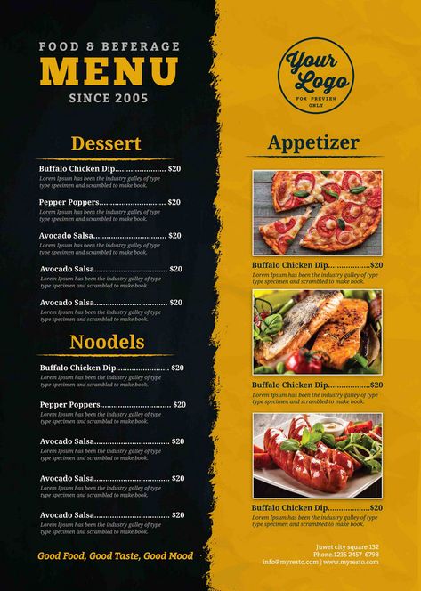 Black And Yellow Restaurant Design, Menu Poster, Yellow Food, Food Promotion, Restaurant Poster, Menu Food, Food Cafe, Food Banner, Yellow Theme