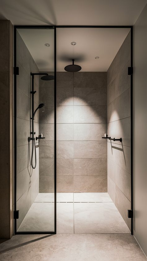 Walk-In Shower 21 Ideas to Transform Your Bathroom Space Shower In Middle Of Bathroom, Showers With No Doors, Showers With Windows, Curbless Shower Ideas Walk In, Shower Bench Ideas, Rustic Master Bath, Short 4c Hair, Half Wall Shower, Showers Without Doors