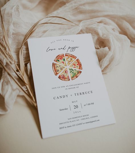 Love And Pizza Engagement Party, Pizza And Wine Engagement Party, Pizza Welcome Party Wedding, Pizza Couples Shower Theme, Pizza Engagement Party, Pizza Wedding Invitation, Pizza Wedding, Engagement Invitation Template, Get A Boyfriend