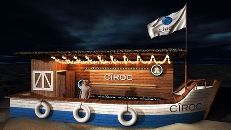 BAR CIROC on Behance Beach Bars Design, Beer Garden Ideas, Boat Bar, Outdoor Restaurant Design, Food Cart Design, Cabin Exterior, Kiosk Design, Showroom Interior Design, Stall Designs