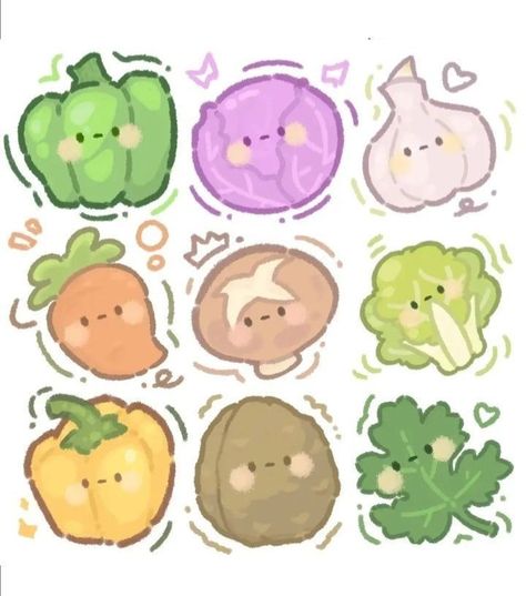 Cute Vegetables, Fruit Doodle, Cute Small Drawings, Whimsical Art Journal, Fruits Drawing, Cute Easy Doodles, 강아지 그림, Cute Food Drawings, Food Drawings