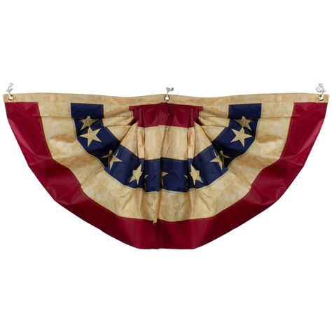 "Find Patriotic Americana Tea-Stained Pleated Bunting Flag, 24\" x 48\" at Michaels. com. Celebrate your patriotism this summer with our vintage-style tea-stained American bunting flag. Celebrate your patriotism this summer with our vintage-style tea-stained American bunting flag. It comes with beautifully embroidered stars and double-stitched stripes. Perfect for displaying along your porch or inside your home for the 4th of July or Memorial Day. Details: Multicolored 24\" x 48\" Features red, American Flag Bunting, Patriotic Bunting, Pony Express, Embroidered Stars, Bunting Flag, Bunting Flags, Patriotic Flag, Tea Stains, Flag Bunting