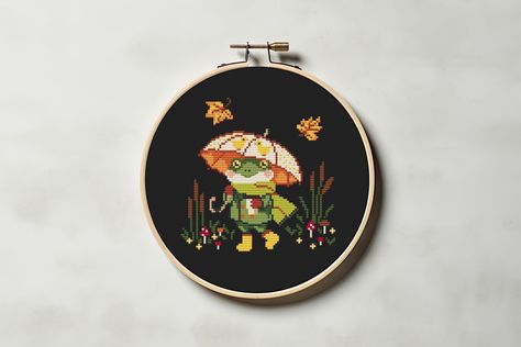 Toad Cross Stitch, Cross Stitch Projects Ideas, Animal Embroidery, Cozy Autumn, Autumn Cozy, Counted Cross Stitch Patterns, Toad, Something Beautiful, Animal Design