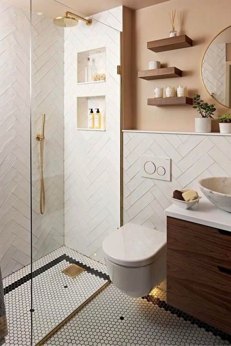 Explore our guide to small bathroom tile ideas, where each design is packed with style to make your compact space shine. Click to learn how strategic tile choices can visually expand your bathroom and infuse it with character. Ripples Bathrooms, Small Bathroom Upgrades, Small Bathroom Tiles, Bathroom Design Inspiration, Pink Bathroom, Bathroom Floor Tiles, Tiny Bathroom, Bathroom Renos, White Tiles