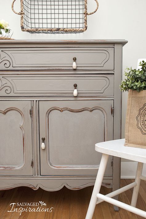 Thrift Store Sideboard + Chair Repaint Dresser Diy, French Hutch, Distressed Sideboard, Distressed Doors, Painted Furniture For Sale, Chalk Paint Furniture Diy, Distressed Furniture Painting, Salvaged Inspirations, Rustic Furniture Diy