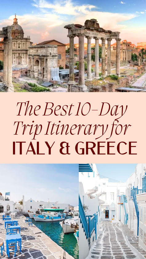 Have the best 10-day trip to Italy and Greece, visiting the most iconic landmarks, rich history, and stunning landscapes. #TopTravelDestination #TopTravelTips #Italy #Greece Spain France Italy Trip, Trip To Italy Itinerary, Italy And Greece Honeymoon, Italy And Greece Itinerary 2 Weeks, Italy And Greece Itinerary 10 Days, Greece And Italy Itinerary, Italy Girls Trip, Traveling Greece, 10 Days In Europe