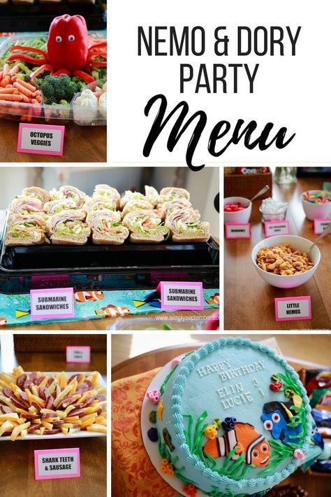 Finding Nemo Dessert Table, Finding Nemo Party Food, Nemo Party Food, Disney Nights, Dory Cake, Finding Dory Birthday Party, Finding Nemo Baby, Dory Birthday Party, Finding Dory Party