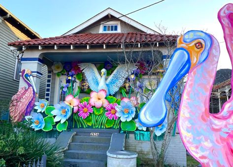 See a New Orleans home transform into a $15,000 stationary 'float' for Mardi Gras 2021 | Mardi Gras | nola.com Shoebox Mardi Gras Float, Wagon Mardi Gras Float For Kids, Princess And The Frog Mardi Gras Float, Mardi Gras Float Houses, Mardi Gras Kids Float, Mardi Gras Float, Urban Ideas, Floating Decorations, High Holidays