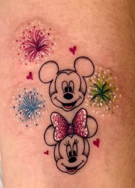 Tweedy Bird Tattoo, Disney Fireworks Tattoo, Mickey Mouse Tattoo Ideas, Minnie Mouse Tattoo For Daughter, Minnie And Mickey Mouse Tattoo Ideas, Hidden Mickey Tattoo Ideas, Firework Tattoo, Lion Hand Tattoo, Mickey And Minnie Tattoos