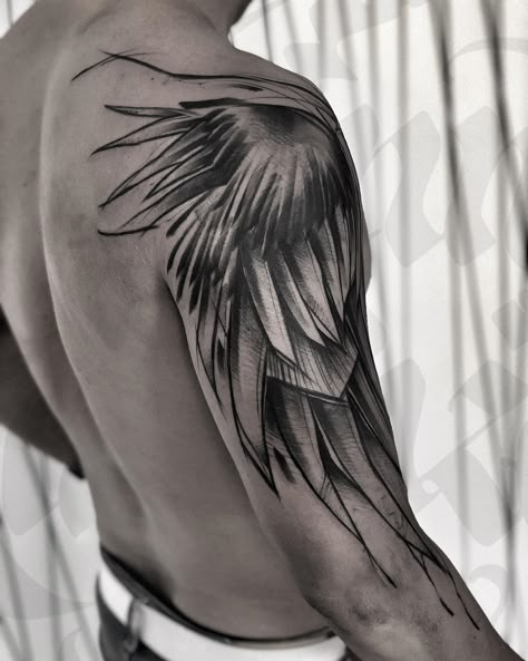 Wing Tattoo On Shoulder, Eagle Wing Tattoos, Wing Tattoos On Back, Wing Tattoos, Hawk Tattoo, Men Tattoo, Forearm Sleeve Tattoos, Cool Forearm Tattoos, Wing Tattoo