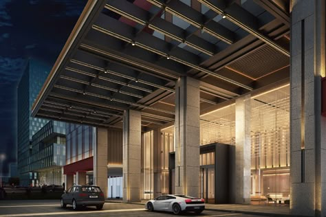 Hotel Drop Off Entrance Design, Hotel Canopy Entrance Design, Drop Off Canopy, Hotel Entrance Design, Hotel Facade Design, Hotel Exterior Design, Building Canopy, Exterior Columns, Hotel Canopy