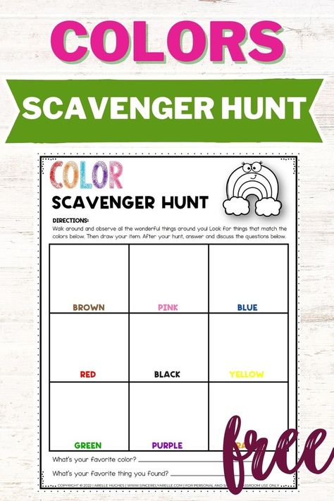 Free Colors Scavenger Hunt Game for Kids Scavenger Hunt Cards Free Printable, Color Scavenger Hunt Printable, Kindergarten Scavenger Hunt, Color Scavenger Hunt, Classroom Scavenger Hunt, Free Kindergarten Printables, Activity For Kindergarten, Kindergarten Math Free, Scavenger Hunt Printable