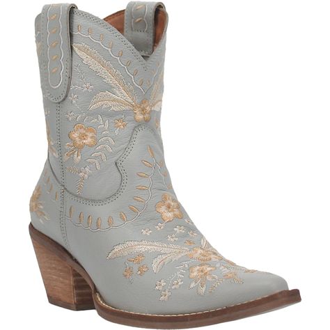 Dingo Primrose in Blue DI748 Ladies Ankle Boots Embroidery Heels, Dolly Shirt, Blue Leather Boots, Dan Post Boots, Cowgirl Look, Western Booties, Western Boots Women, Leather Floral, Leather Booties