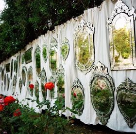 Eye For Design: Decorating With Venetian Glass Mirrors Venetian Glass Mirror, Wedding Outside, Fairytale Party, Garden Mirrors, Vintage Mirrors, Alice In Wonderland Party, Venetian Mirrors, Venetian Glass, Hanging Mirror