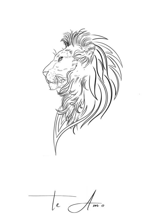 Lion Standing Tattoo, Lion Side Profile Tattoo, Lion Side Tattoo, Lion Side Profile Drawing, Lion Profile, Lion Tattoo On Thigh, Angels Tattoo, Leaf Art Diy, Lion Africa