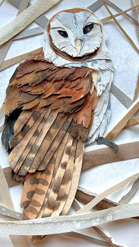 Building a Barn Owl 🦉✂️ #artprocess #makers #makersgonnamake #arttutorial #artvideo #behindthescenes #owlart #barnowl #paperart #papercrafts | SarahSnippets Studio | Coi Leray · Players Owl Paper, Tree Display, Barn Owls, Paper Cutout Art, Paper Owls, Paper Works, Winter Szenen, Paper Birds, Cardboard Art