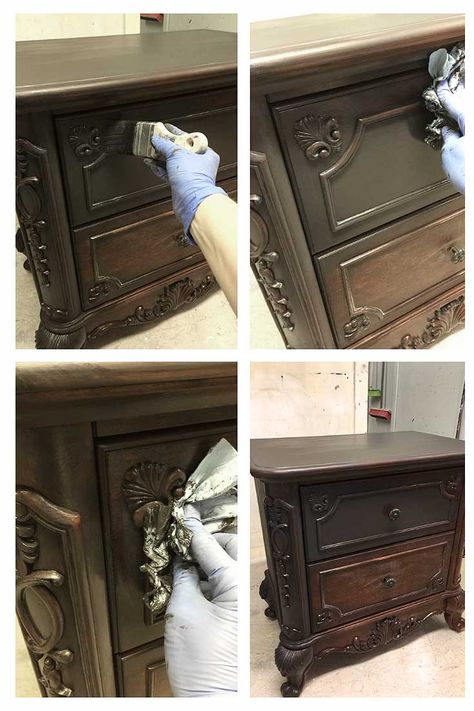 HOW TO CREATE A BLACK WASH PAINT FINISH - Salvaged Inspirations Black Wash Furniture Diy Wood, Waverly Mineral Chalk Paint Furniture, Black Wash Kitchen Cabinets, Black Washed Furniture, How To Black Wash Furniture, Black Wash Furniture Diy, Black Chalk Paint Furniture, Painted Nightstands, Vintage Dresser Makeover