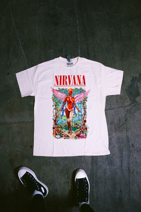 Step into the grunge era with our latest drop: the Nirvana Tee! 🎸✨ Pay homage to Kurt Cobain and the iconic band with this must-have piece from DMG SCY. Band Merch Graphic Print Sweatshirt For Streetwear, Kurt Cobain Shirt, Cotton Band Merch Sweatshirt With Skull Print, Dyed Hair Care, Vintage Nirvana Shirt, Nirvana Tee, Kirt Cobain T Shirt, Monster Games, Shows And Movies