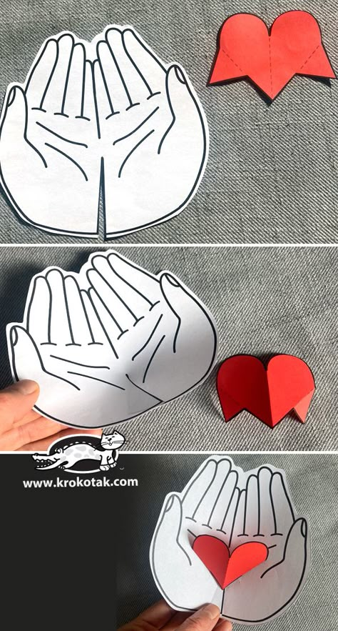 Heart Crafts Preschool, Heart Crafts Kids, Diy Rose Flower, Rose Flower Making, Catholic Kids Activities, Hands Holding Heart, Paper Flower Diy, Eid Crafts, Holding Heart