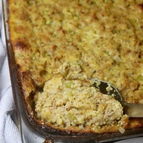 Grandma's Southern Cornbread Dressing Recipe - Eat Well Spend Smart Southern Dressing Recipe, Grandparents Day Greeting Card, Homemade Cornbread Dressing, Cornbread Dressing With Chicken, Dressing Recipes Thanksgiving, Chicken Dressing, Chicken Cornbread, Bread Dressing, Cornbread Dressing Southern