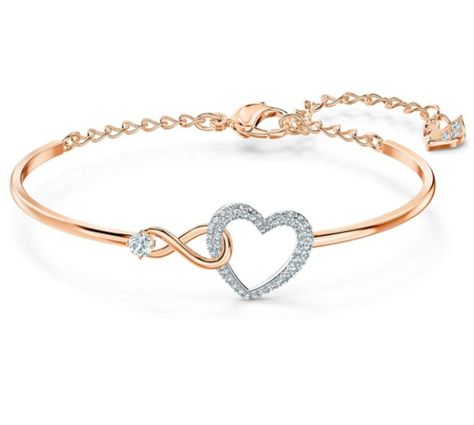 Bracelets Rose Gold, Heart Bangle Bracelet, Womens Bangles, Double Heart Necklace, Small Bracelets, Infinity Heart, Necklaces And Bracelets, Infinity Necklace, Clear Crystals