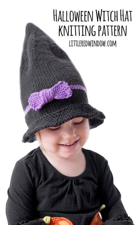 This adorable little witch hat knitting pattern makes a perfect start to your spooky Halloween costume, and it's a quick and easy pattern to knit! Baby Witch Costume, Witch Hat Pattern, Halloween Knitting Patterns, Halloween Knitting, Spooky Halloween Costumes, Baby Bow Hats, Newborn Girl Hat, Stuffed Cat, Stitch Stuff